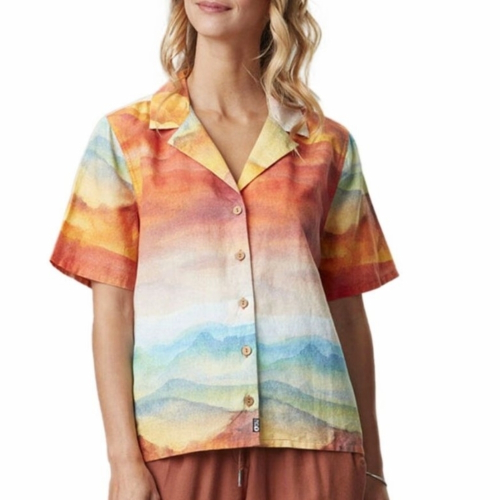 NWT Picture Organic Colorful Mountain Landscape Cotton Kintha Camp Shirt, Size S